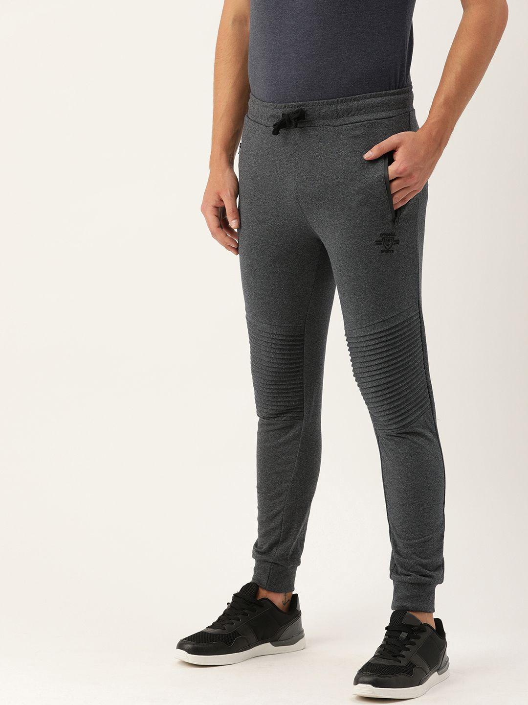 the indian garage co men's charcoal solid track pants with pleated detailing