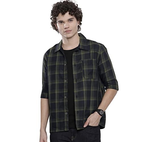 the indian garage co men's checkered regular fit shirt (0822-sh375-01_black & green s)