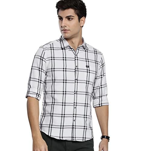 the indian garage co men's checkered slim fit shirt (0822-sh381-01_white xl)