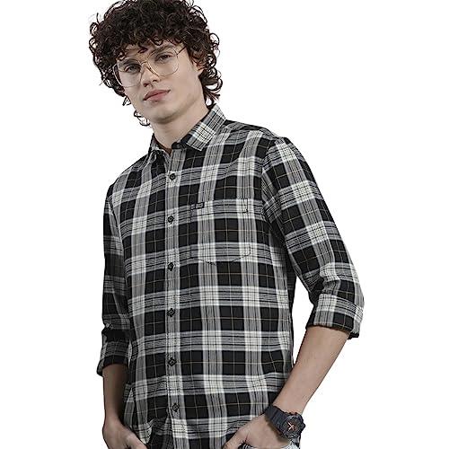 the indian garage co men's checkered slim fit shirt (1122-shdctwyd-04-02_black m)