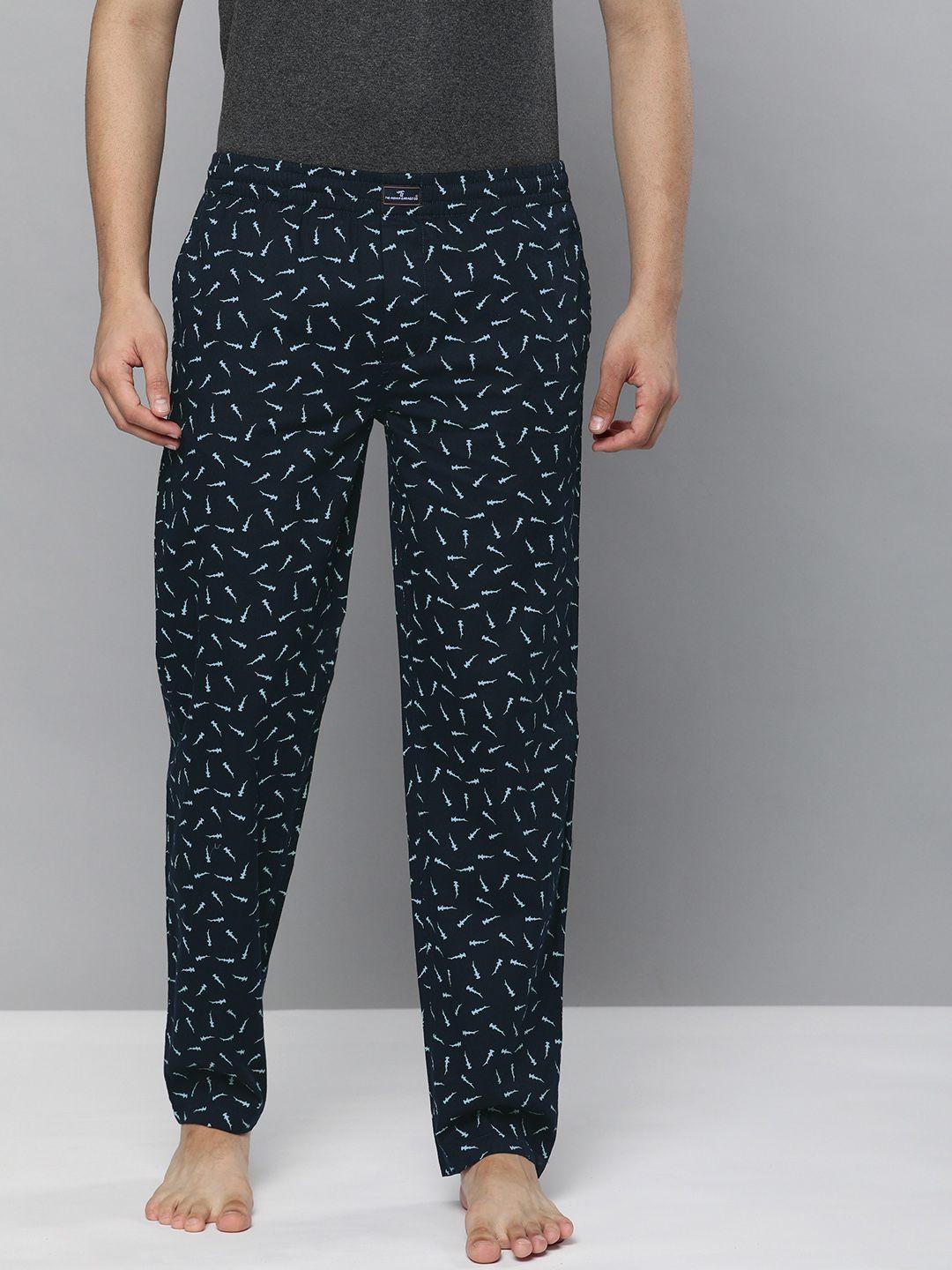 the indian garage co men's navy blue printed lounge pants