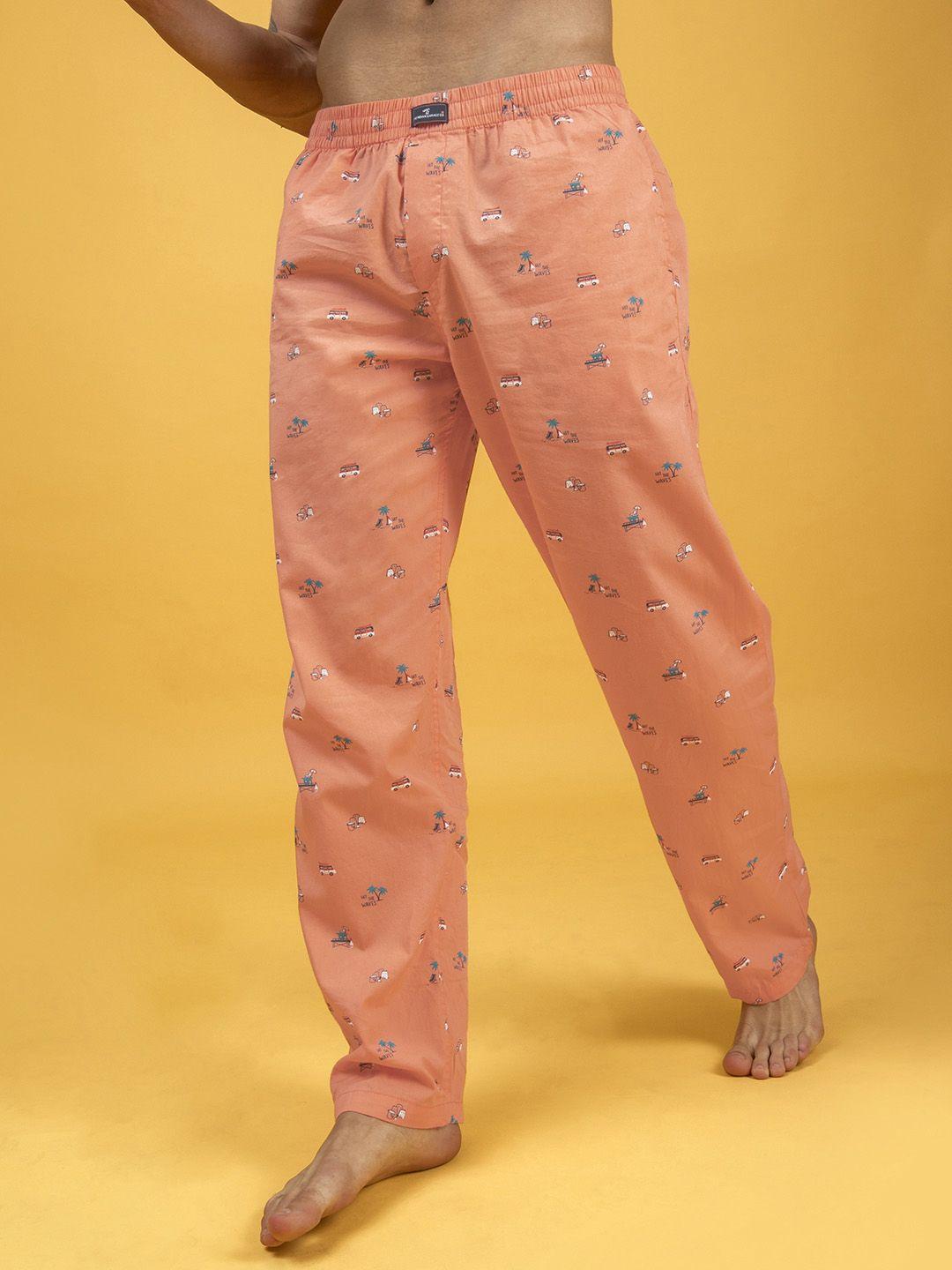 the indian garage co men's peach and black printed lounge pants