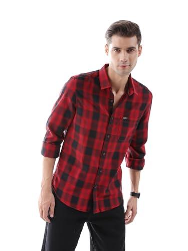 the indian garage co men's slim fit shirt (1221-sh151-22_red & black l)