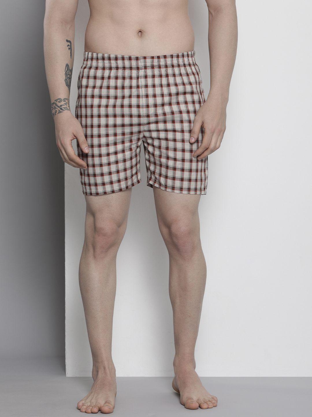 the indian garage co men beige checked cotton boxers