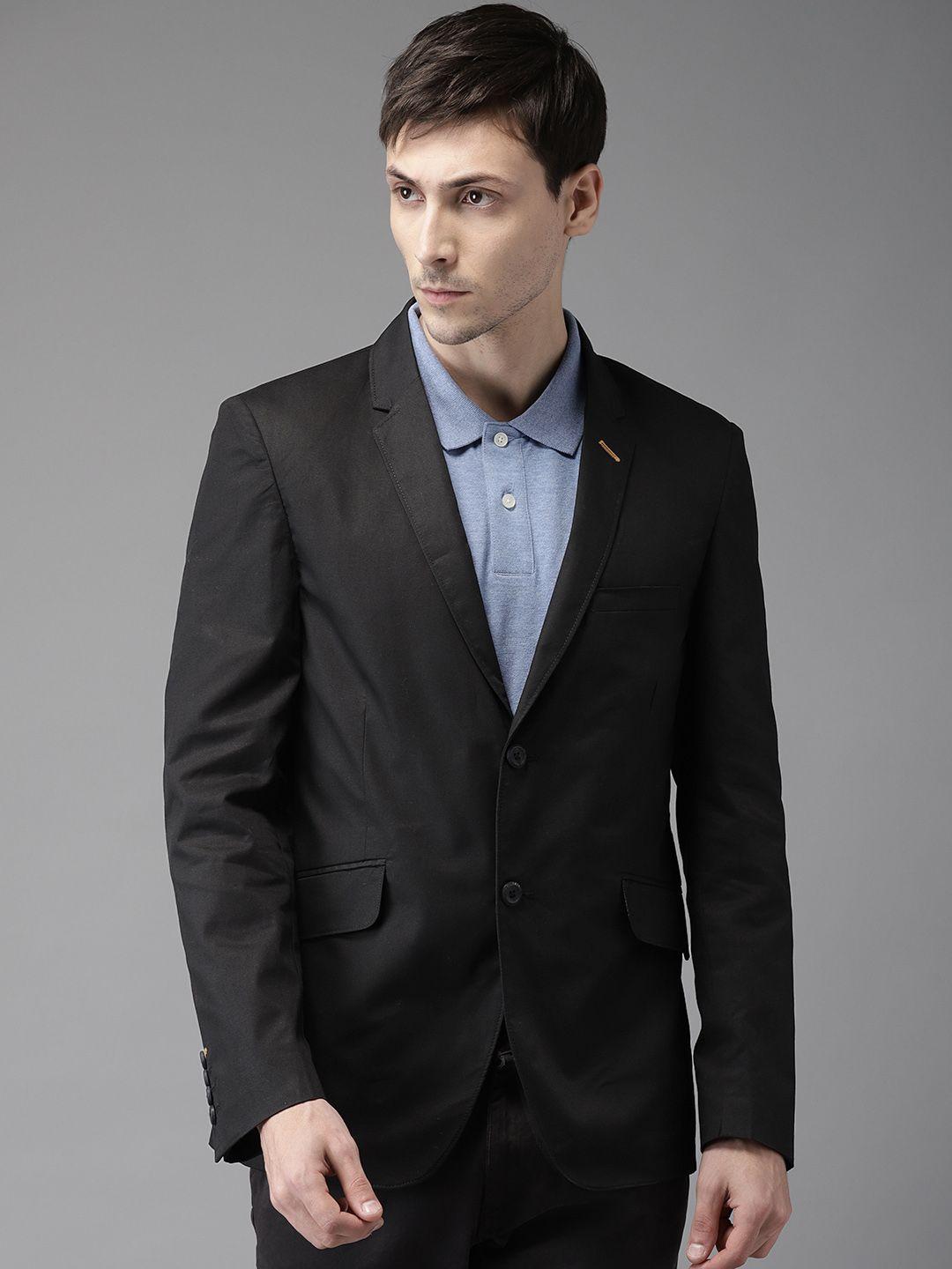 the indian garage co men black regular fit solid casual blazer