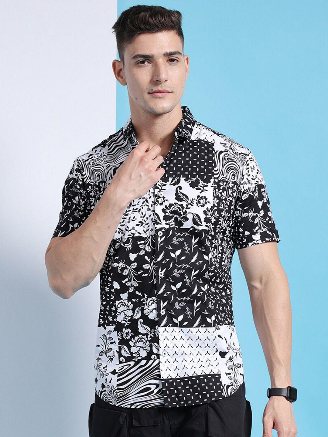 the indian garage co men black slim fit printed casual shirt