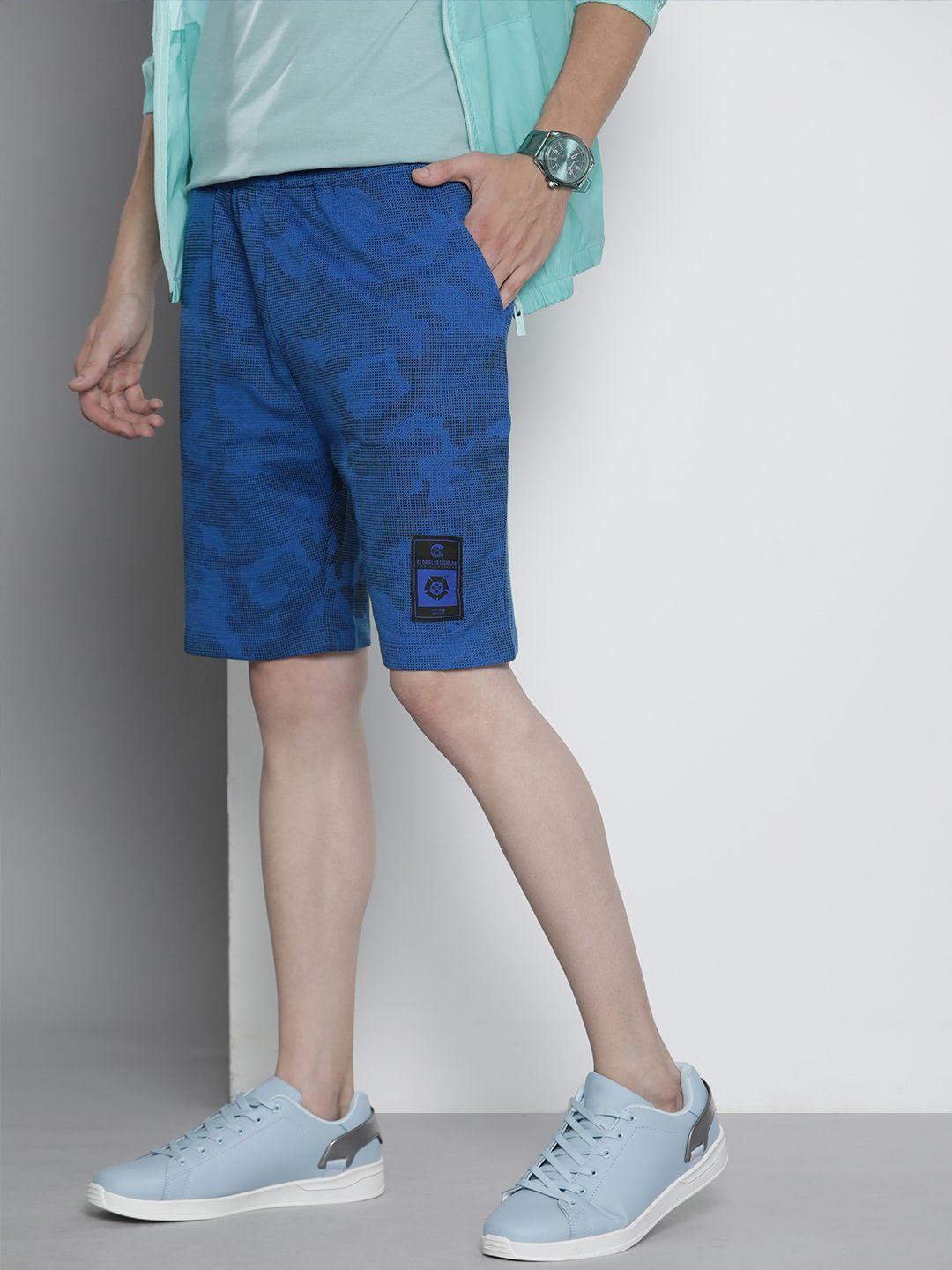 the indian garage co men blue & black geometric printed shorts