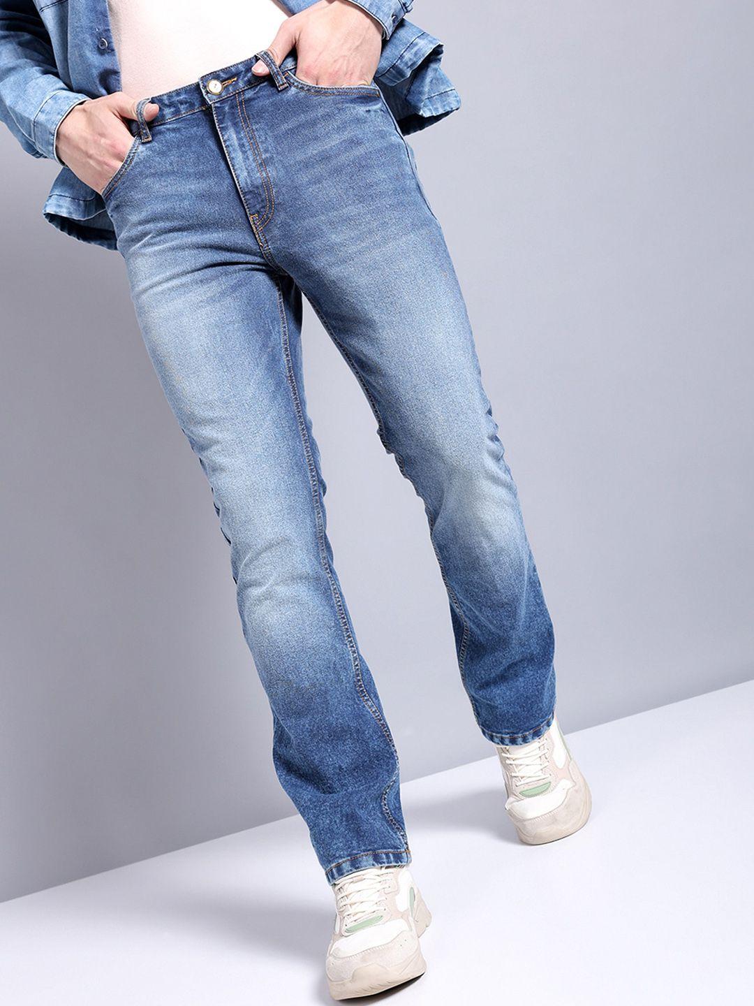 the indian garage co men blue bootcut mid-rise clean look stretchable jeans