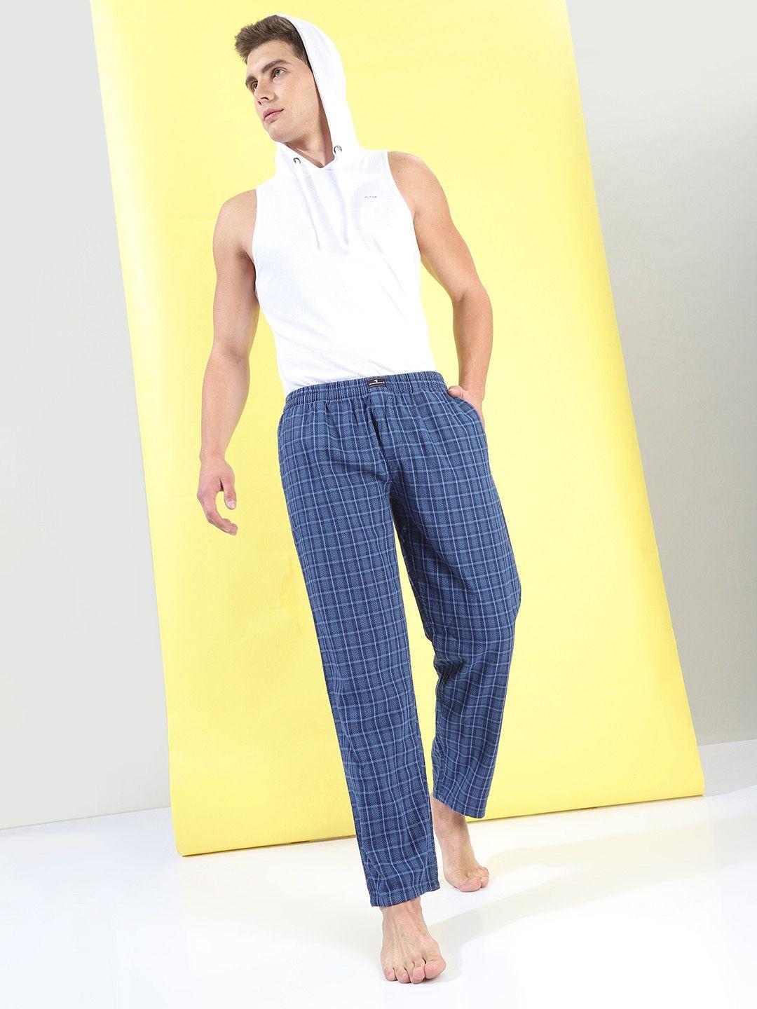 the indian garage co men blue checked lounge pants