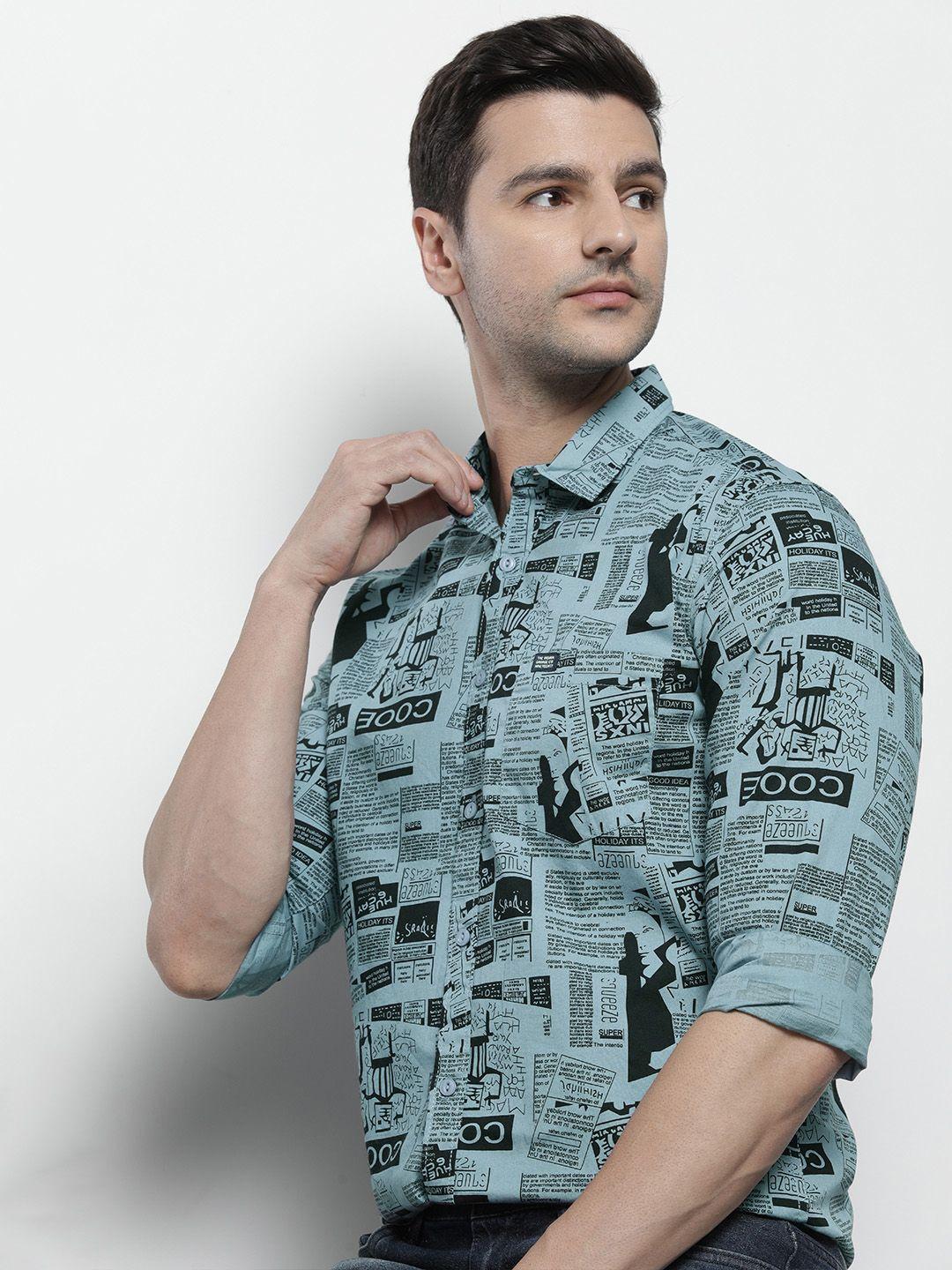 the indian garage co men blue classic graphic printed casual shirt