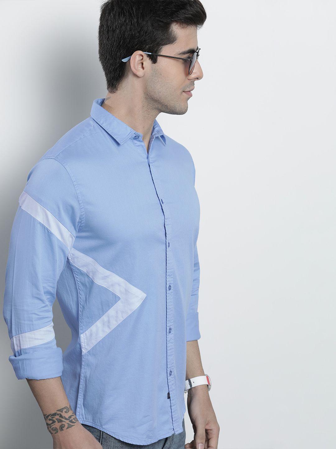 the indian garage co men blue comfort colourblocked regular fit cotton casual shirt