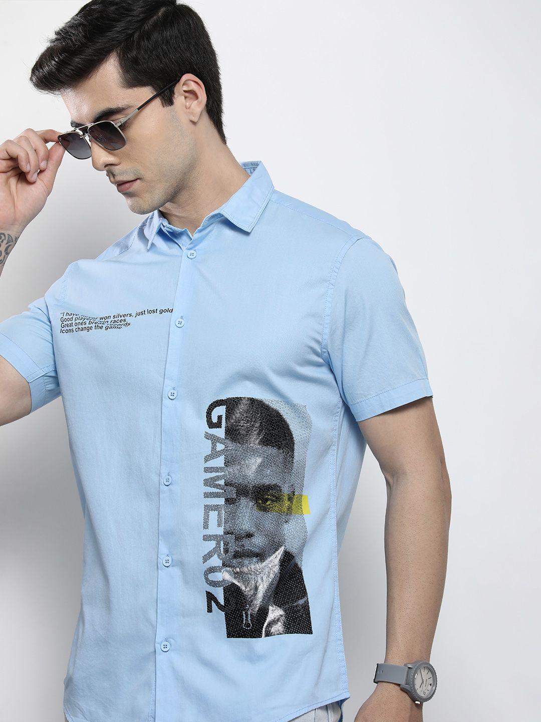 the indian garage co men blue printed cotton casual shirt