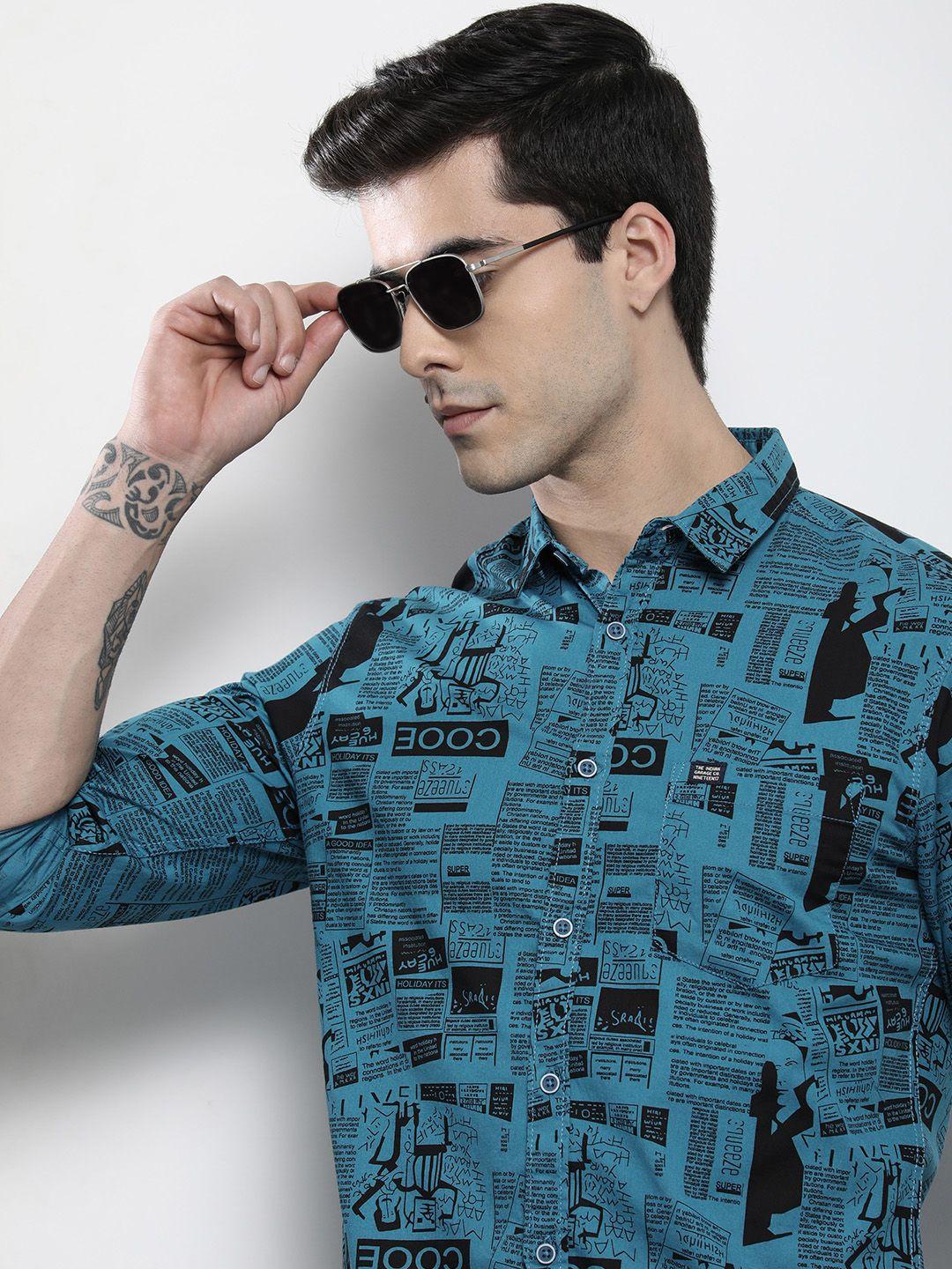 the indian garage co men blue printed cotton casual shirt