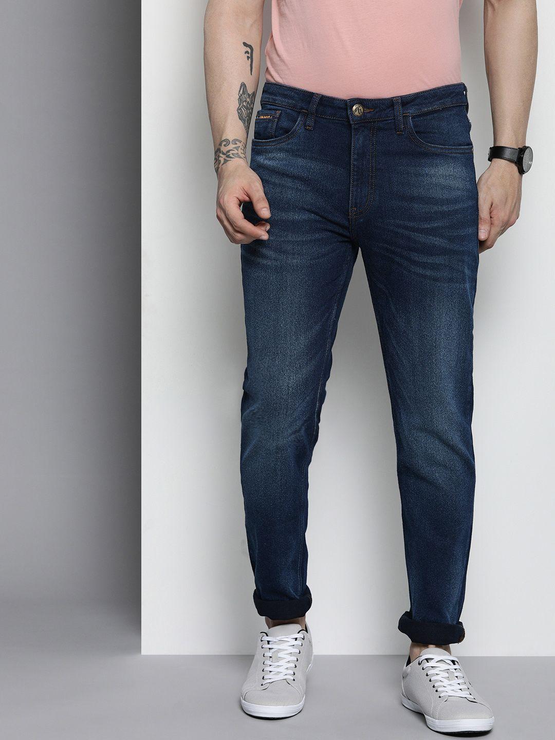 the indian garage co men blue slim fit light fade stretchable jeans