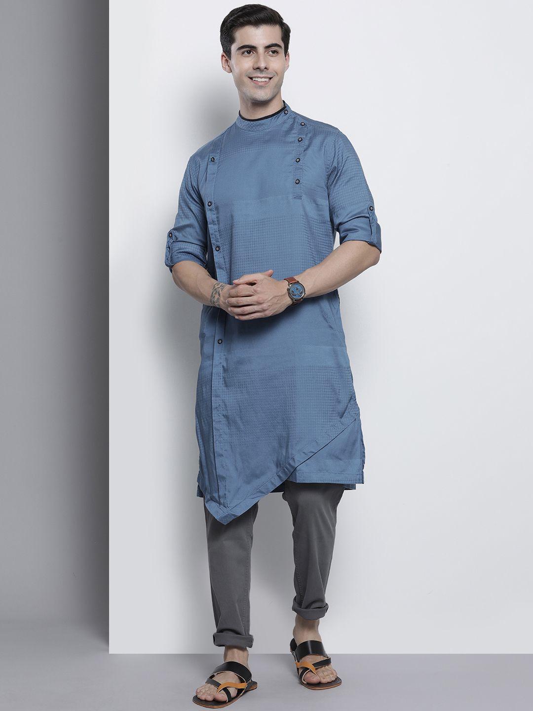 the indian garage co men blue solid kurta