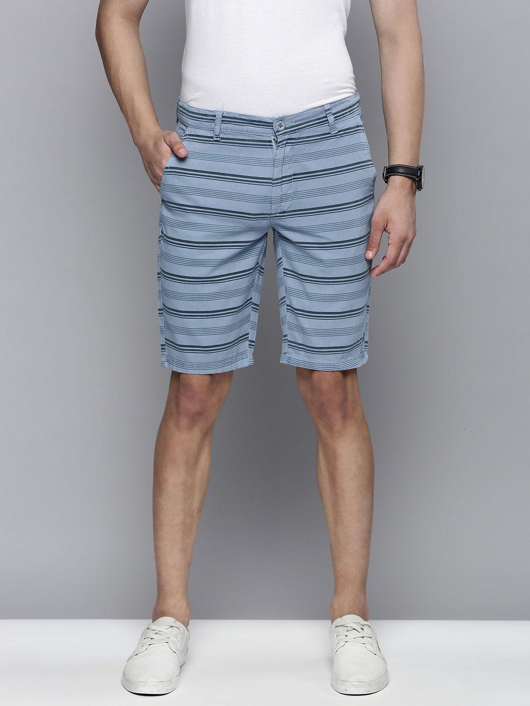 the indian garage co men blue striped slim fit regular shorts