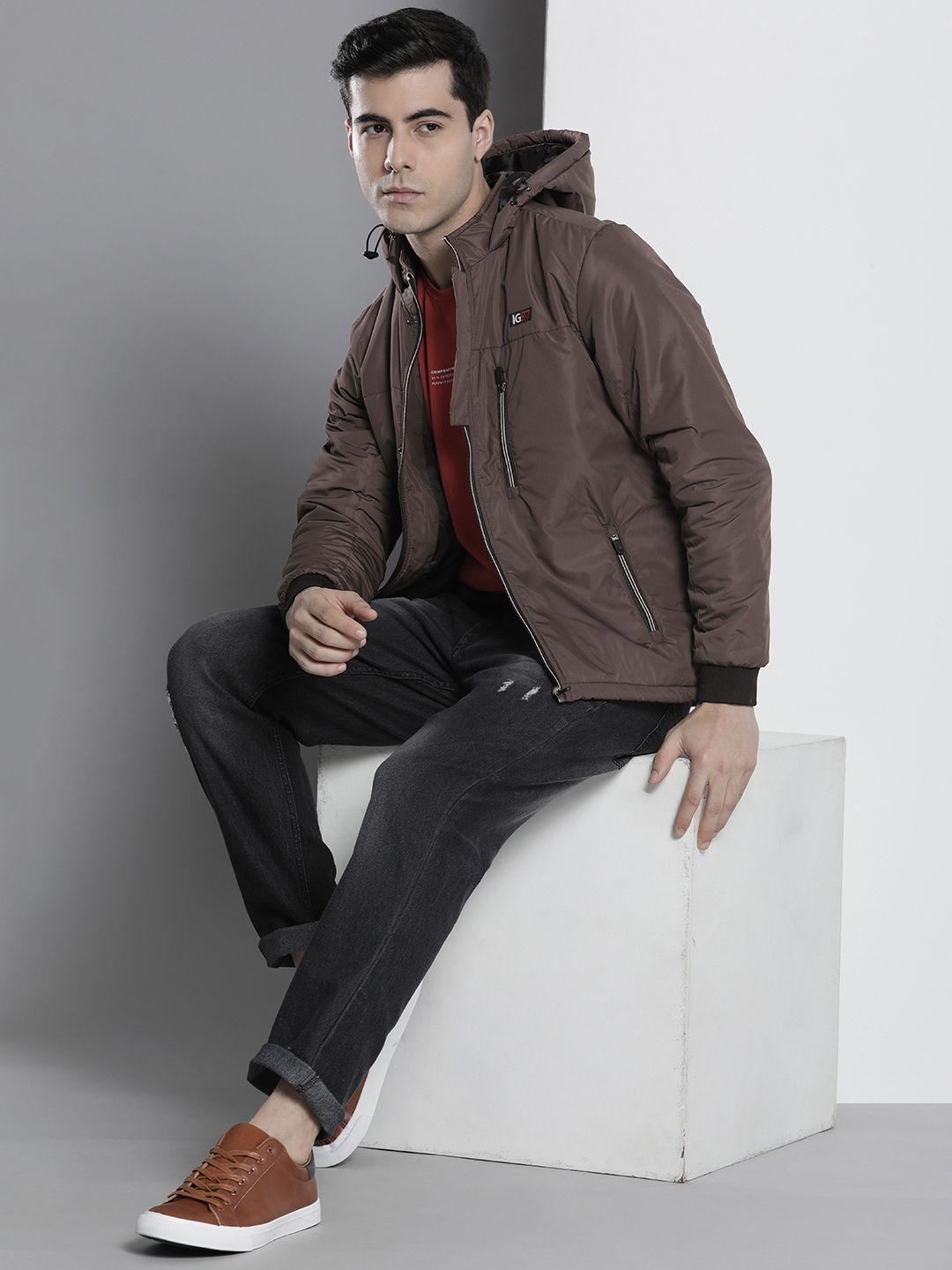 the indian garage co men brown hooded sporty jacket