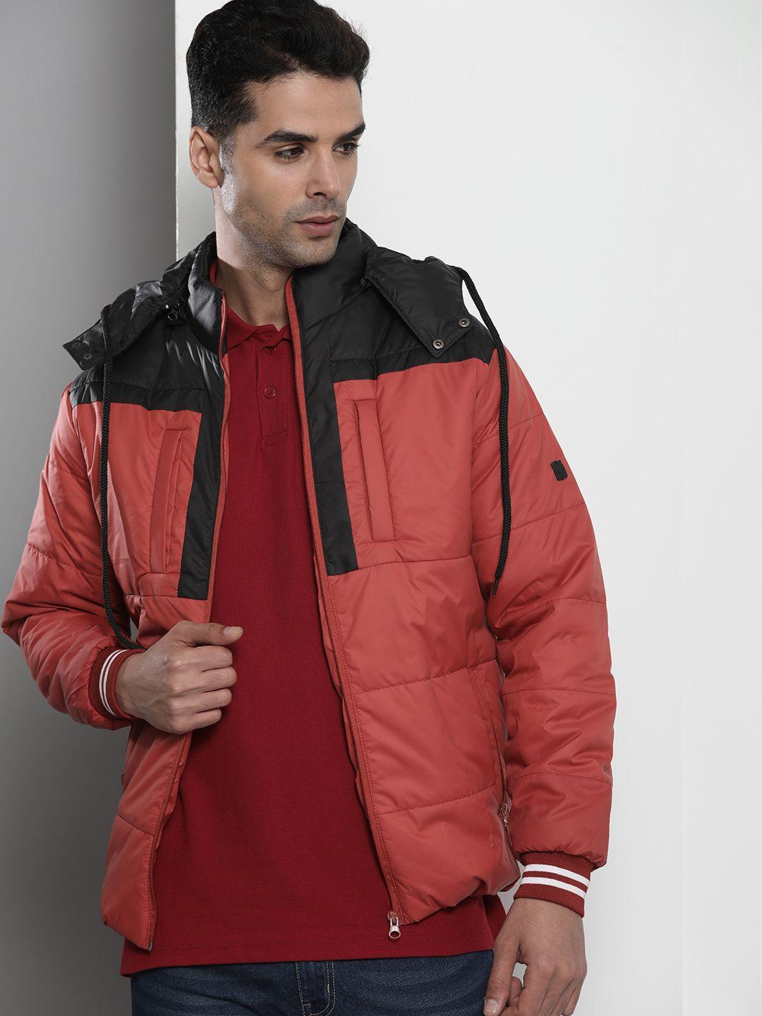 the indian garage co men colourblocked detachable hood padded jacket
