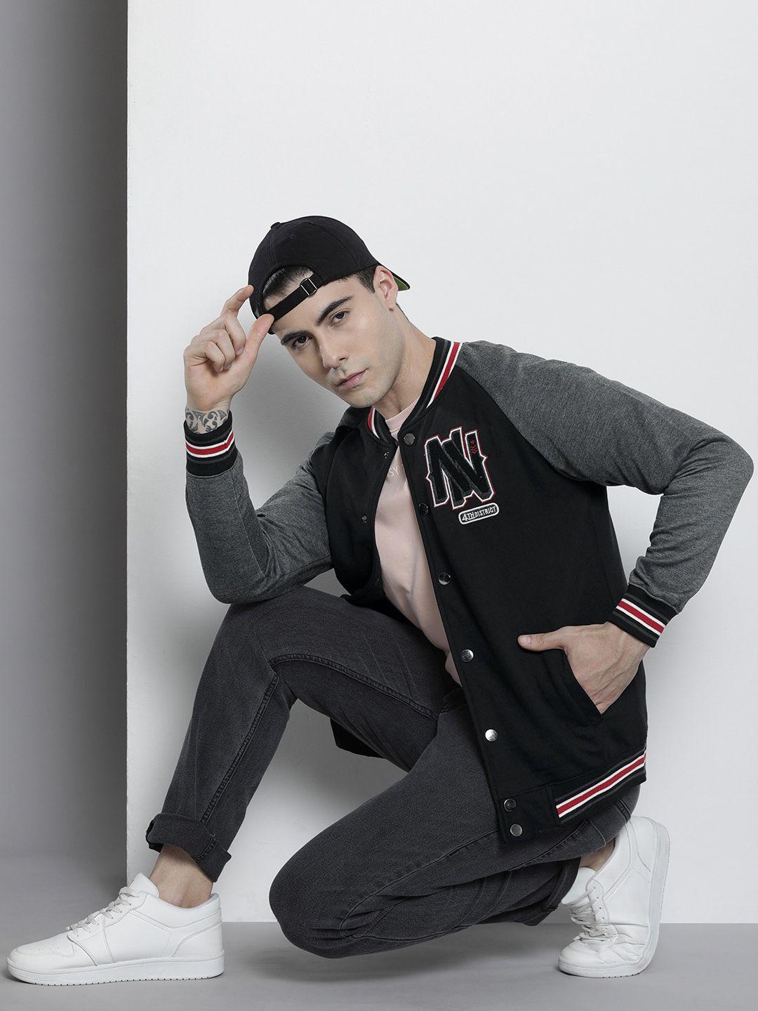 the indian garage co men colourblocked varsity jacket