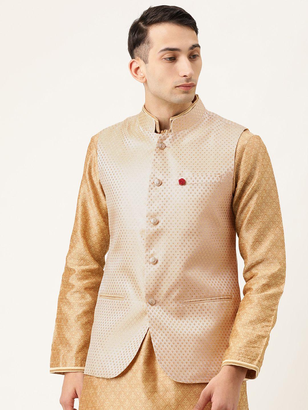 the indian garage co men golden woven design nehru jacket