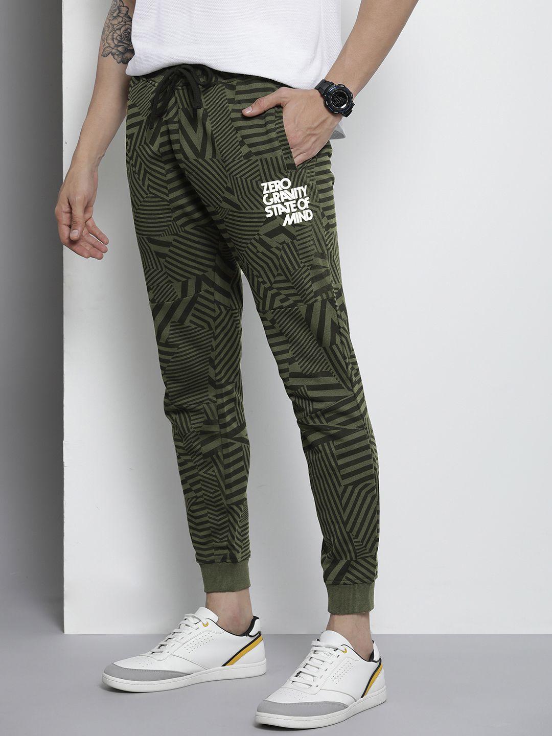 the indian garage co men green & black abstract printed joggers
