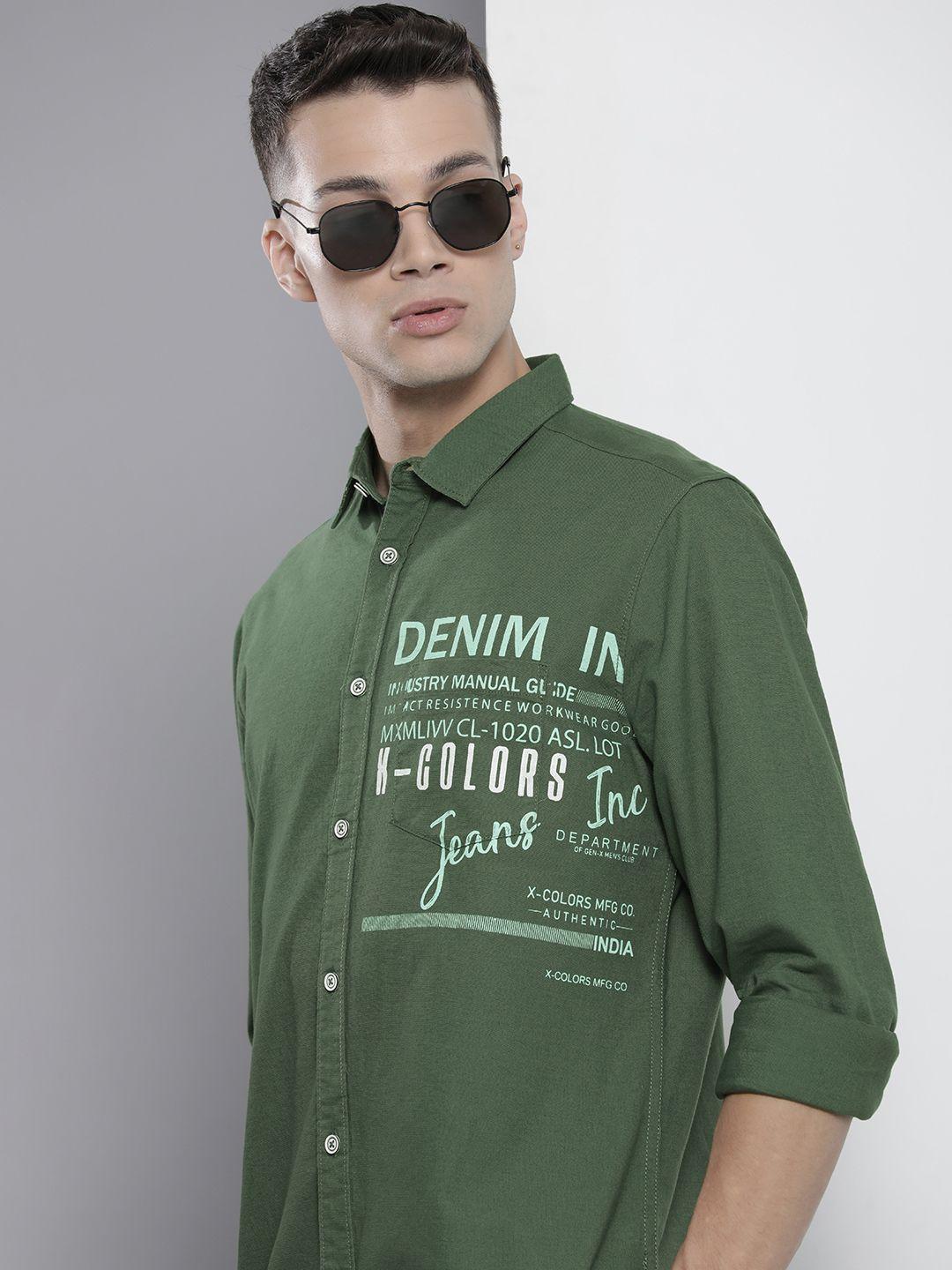 the indian garage co men green printed cotton casual shirt