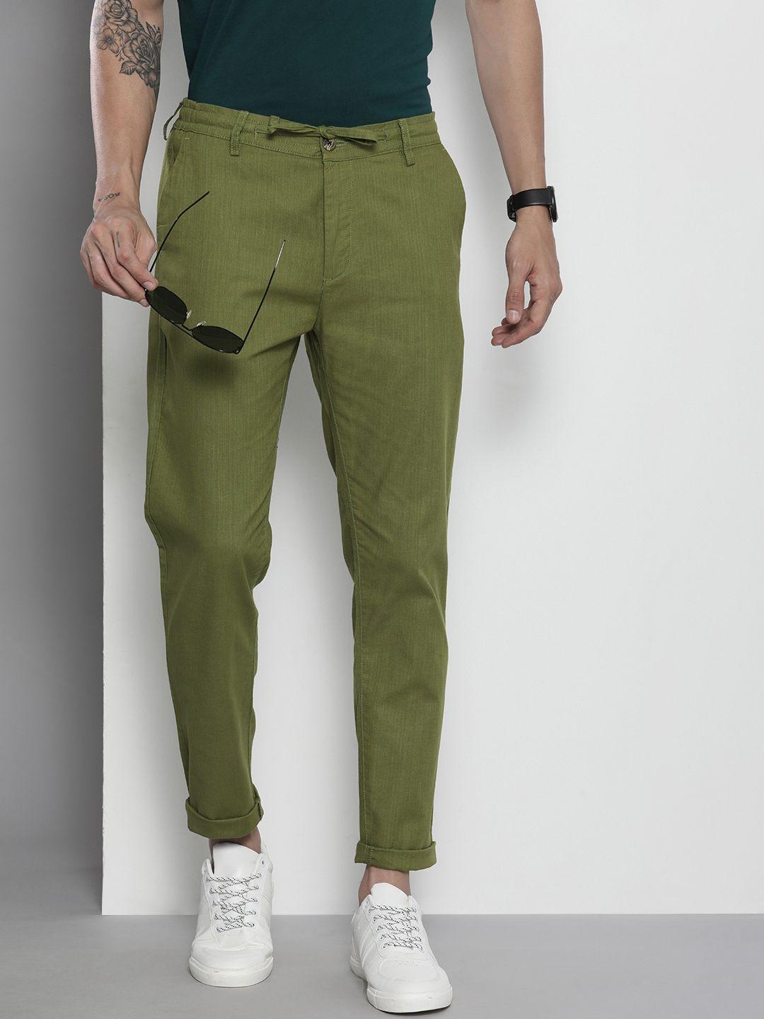 the indian garage co men green slim fit linen trousers