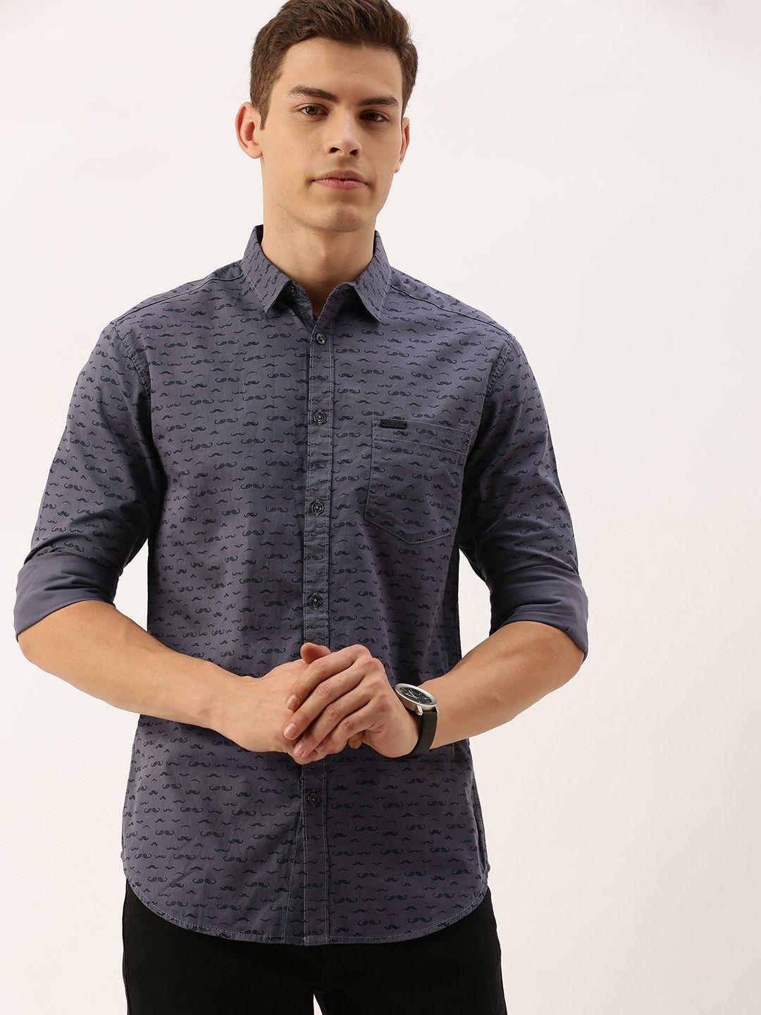 the indian garage co men grey & black slim fit conversational printed casual shirt