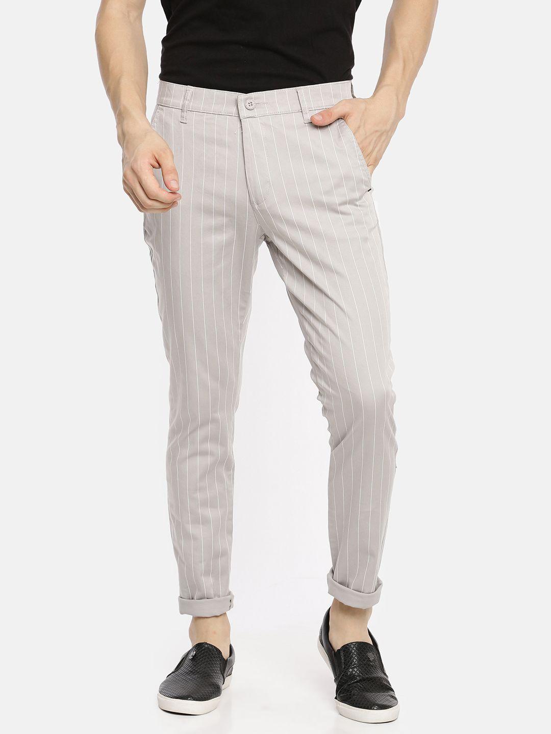 the indian garage co men grey & white slim fit striped chinos