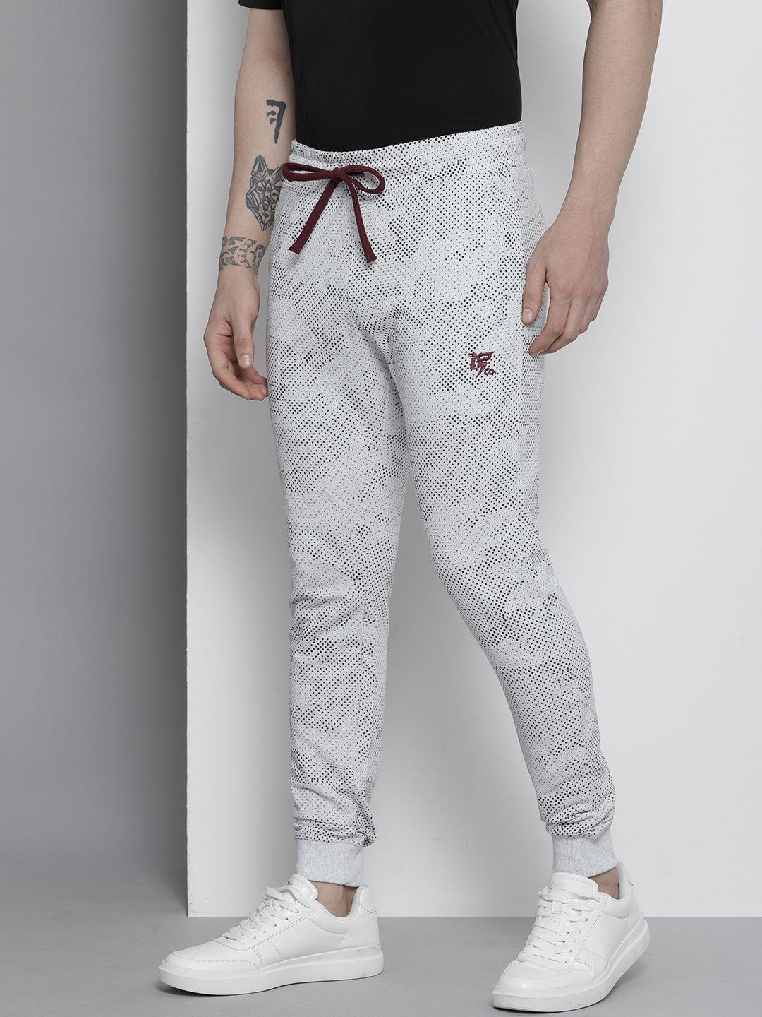 the indian garage co men grey and black printed slim fit joggers