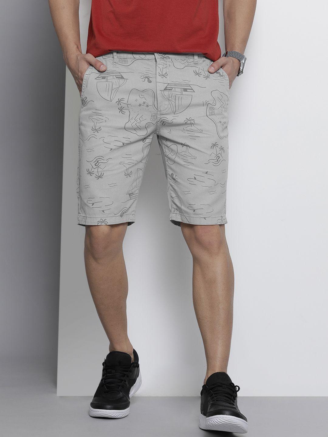 the indian garage co men grey printed slim fit cotton chino shorts