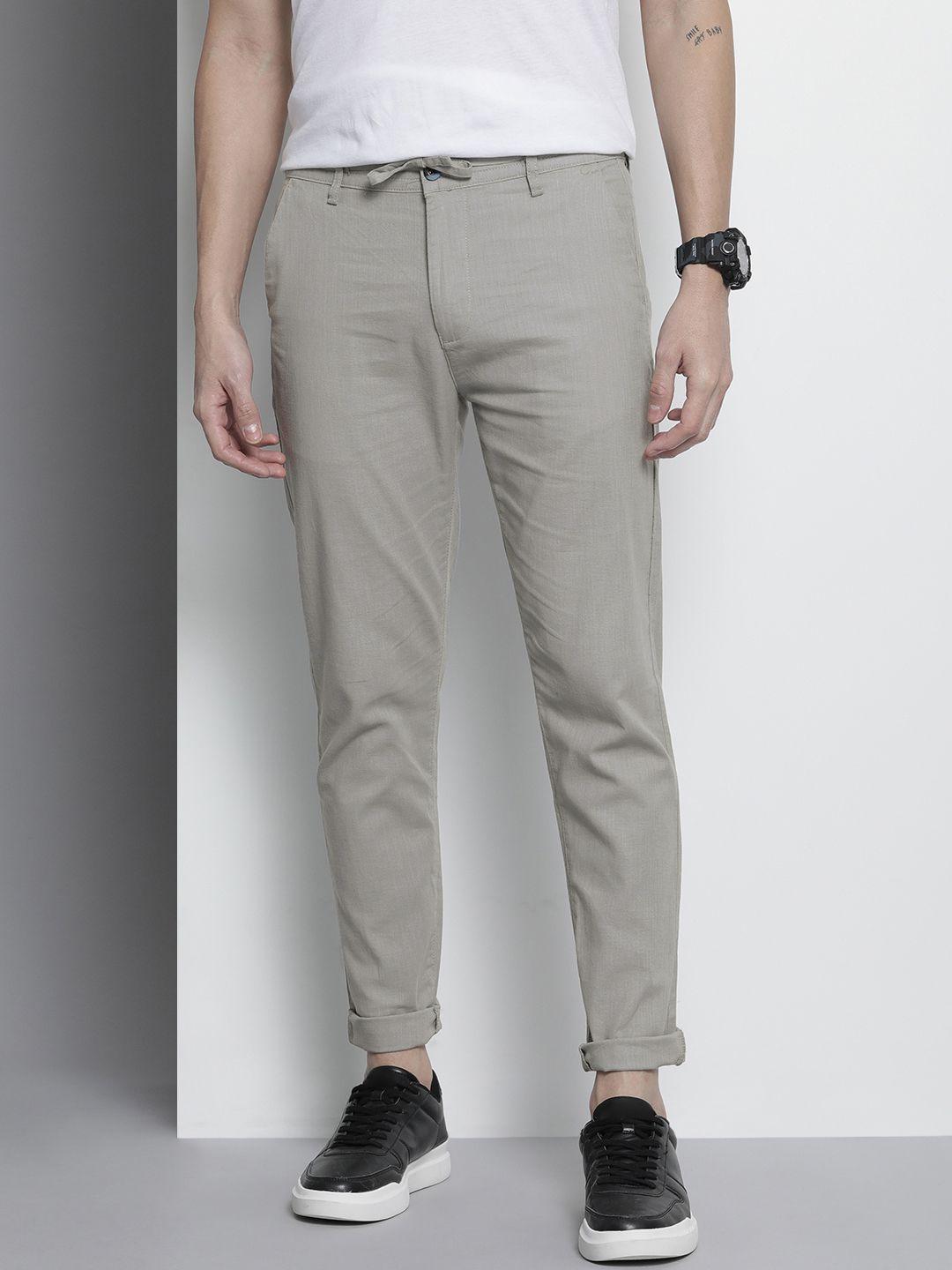 the indian garage co men grey slim fit linen blend trousers