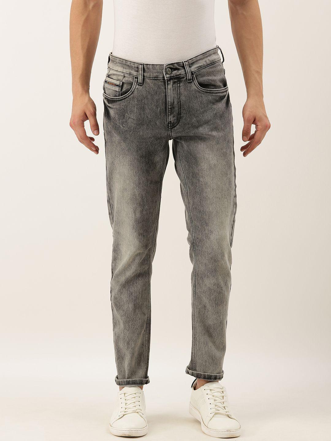 the indian garage co men grey slim fit mid-rise clean look jeans