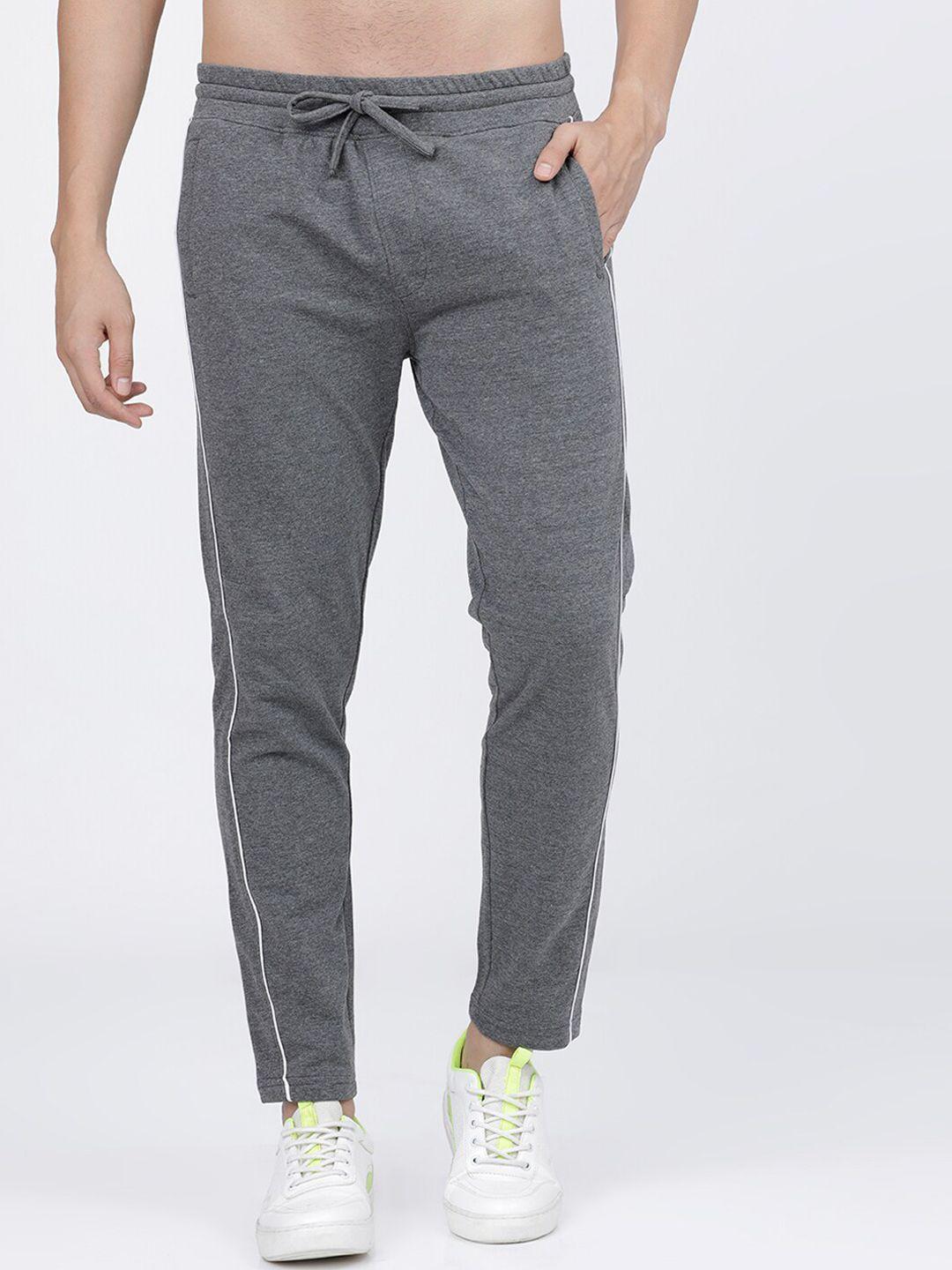 the indian garage co men grey solid slim-fit track pants with side piping