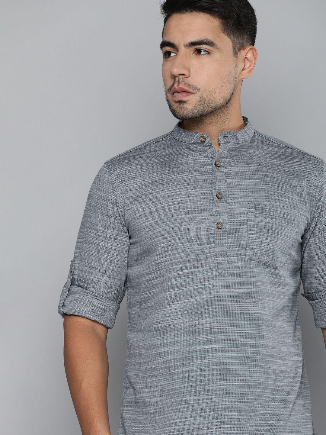 the indian garage co men grey striped kurta