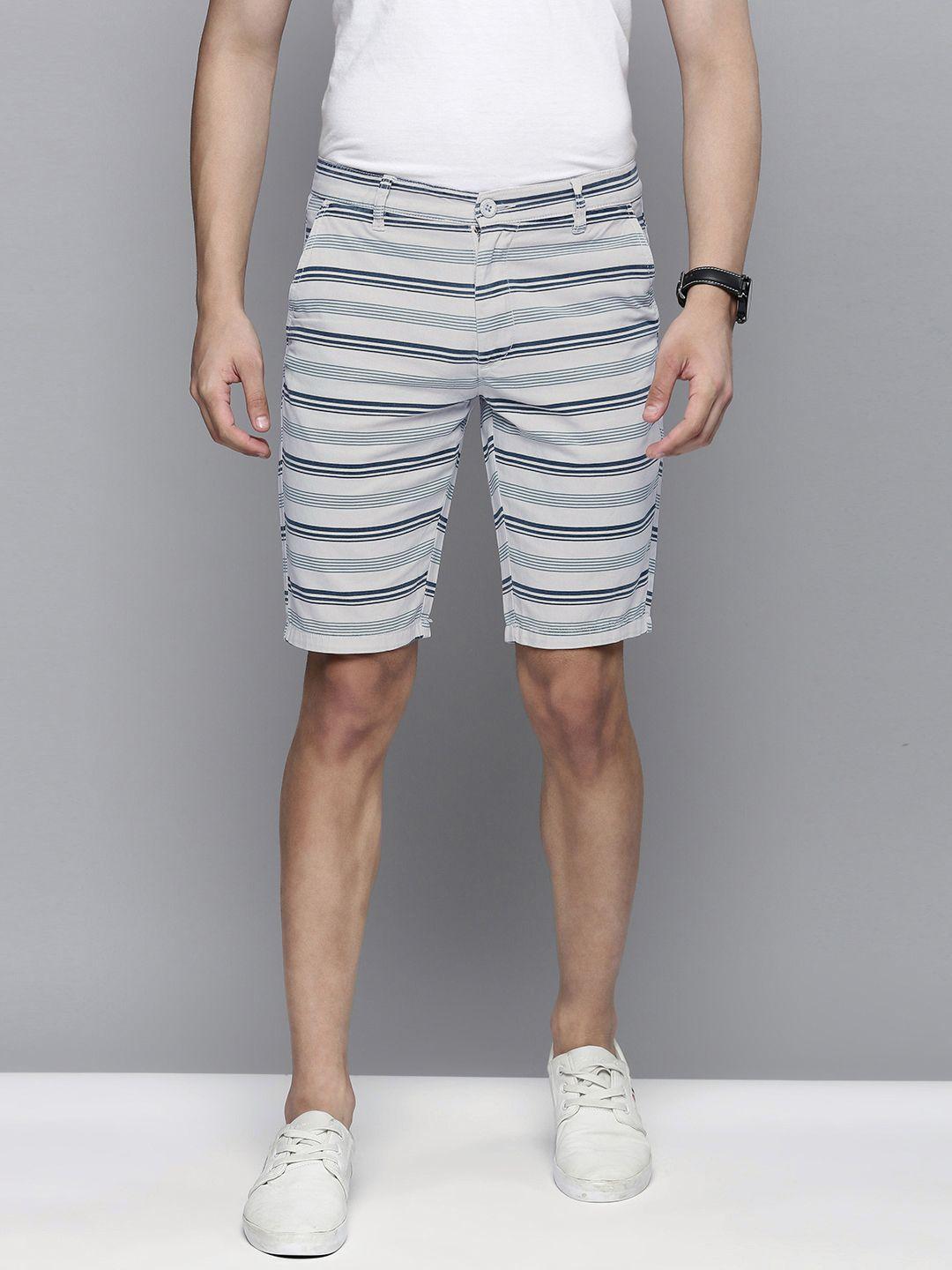 the indian garage co men grey striped slim fit regular shorts