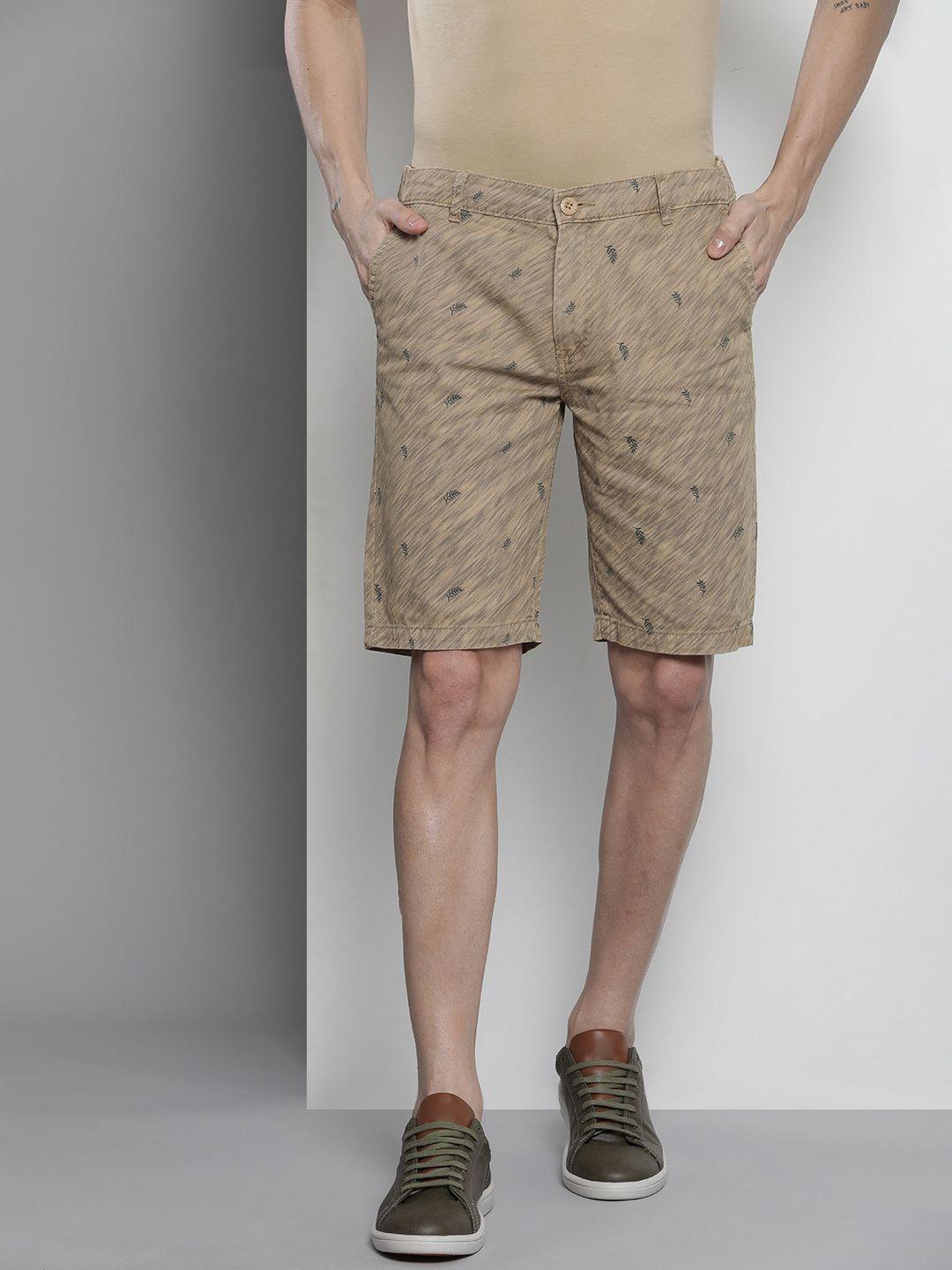 the indian garage co men khaki printed slim fit shorts