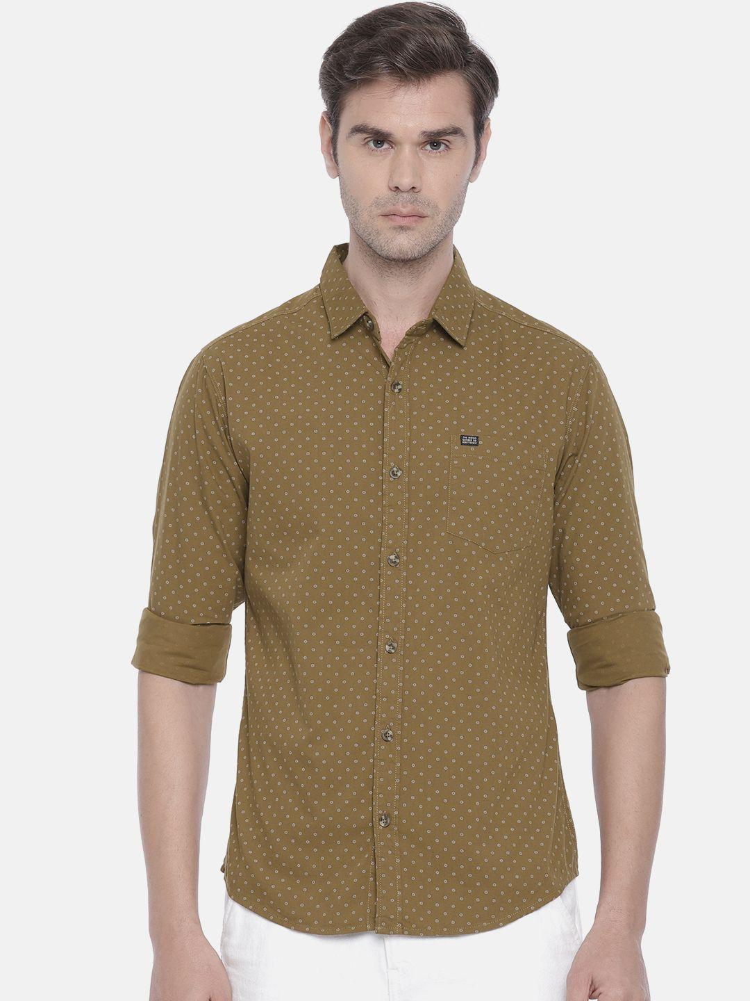 the indian garage co men khaki regular fit printed casual shirt