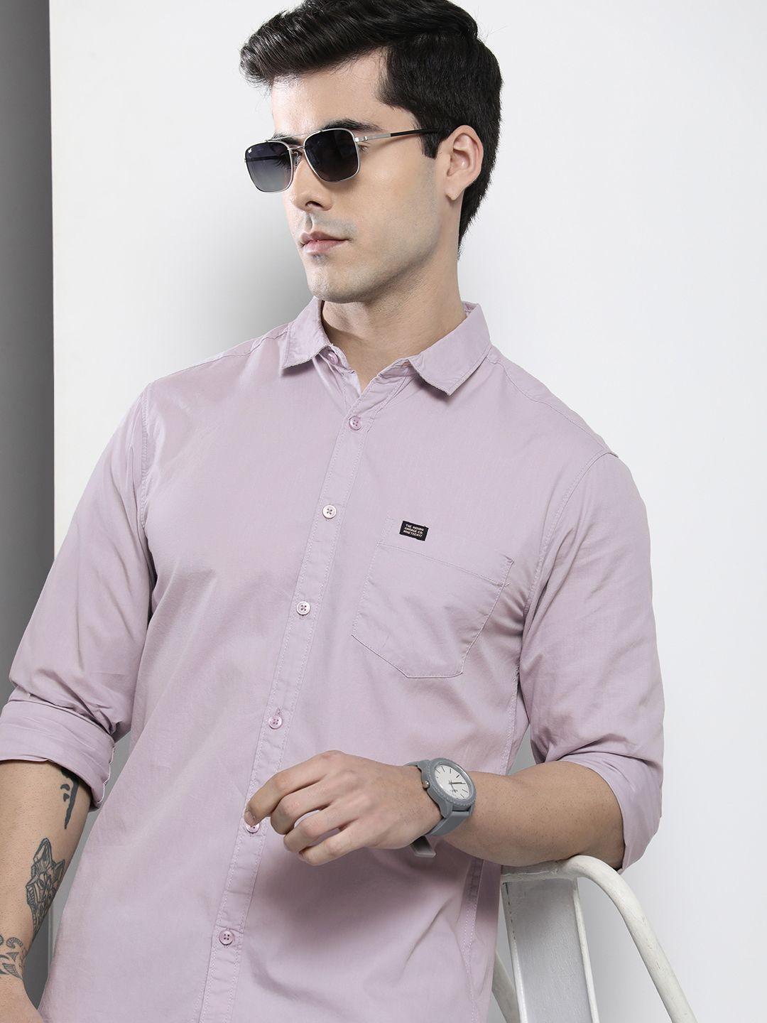 the indian garage co men lavender comfort regular fit cotton casual shirt