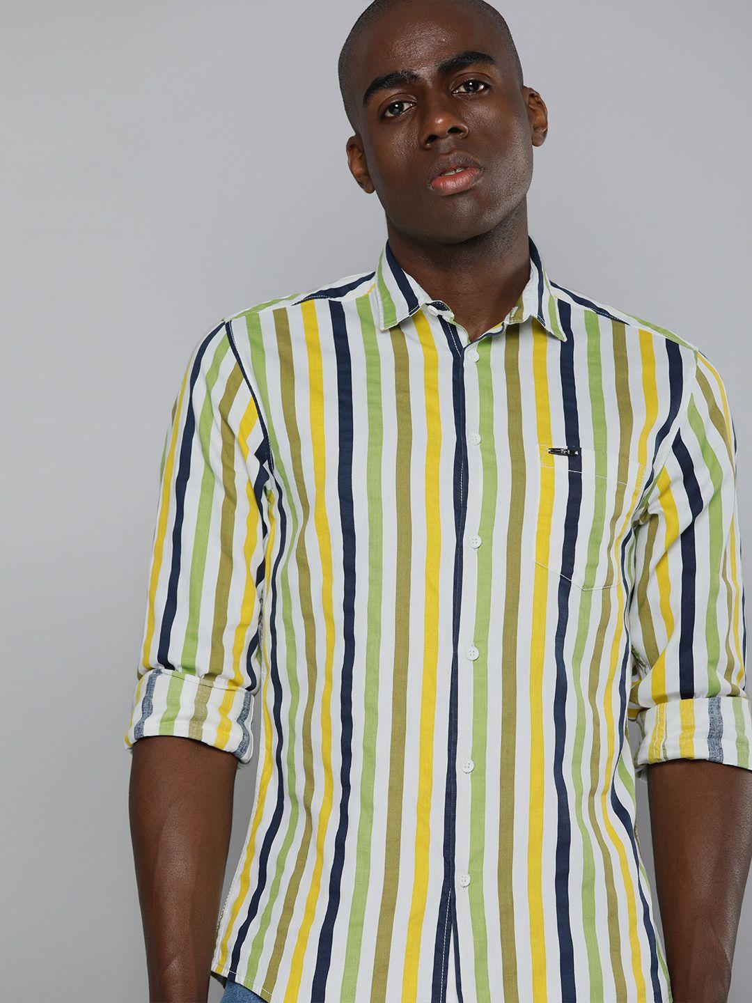 the indian garage co men multicoloured slim fit multi stripes opaque striped casual shirt