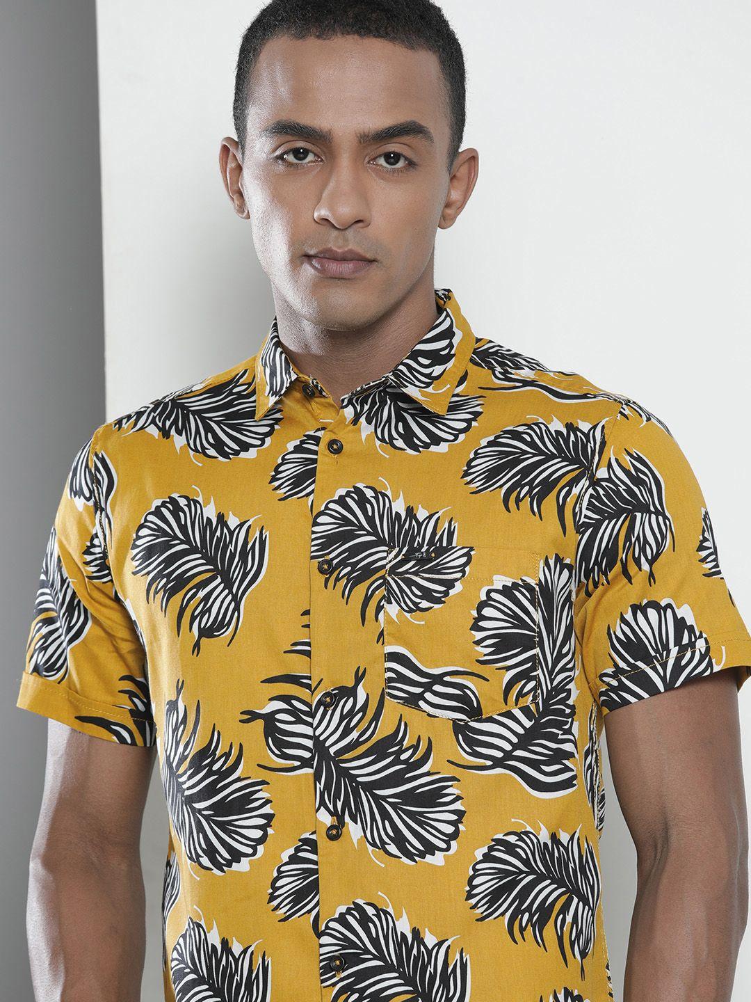 the indian garage co men mustard regular fit conversational opaque printed casual shirt