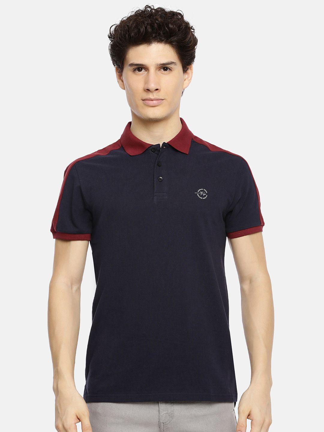 the indian garage co men navy blue & red solid polo collar t-shirt