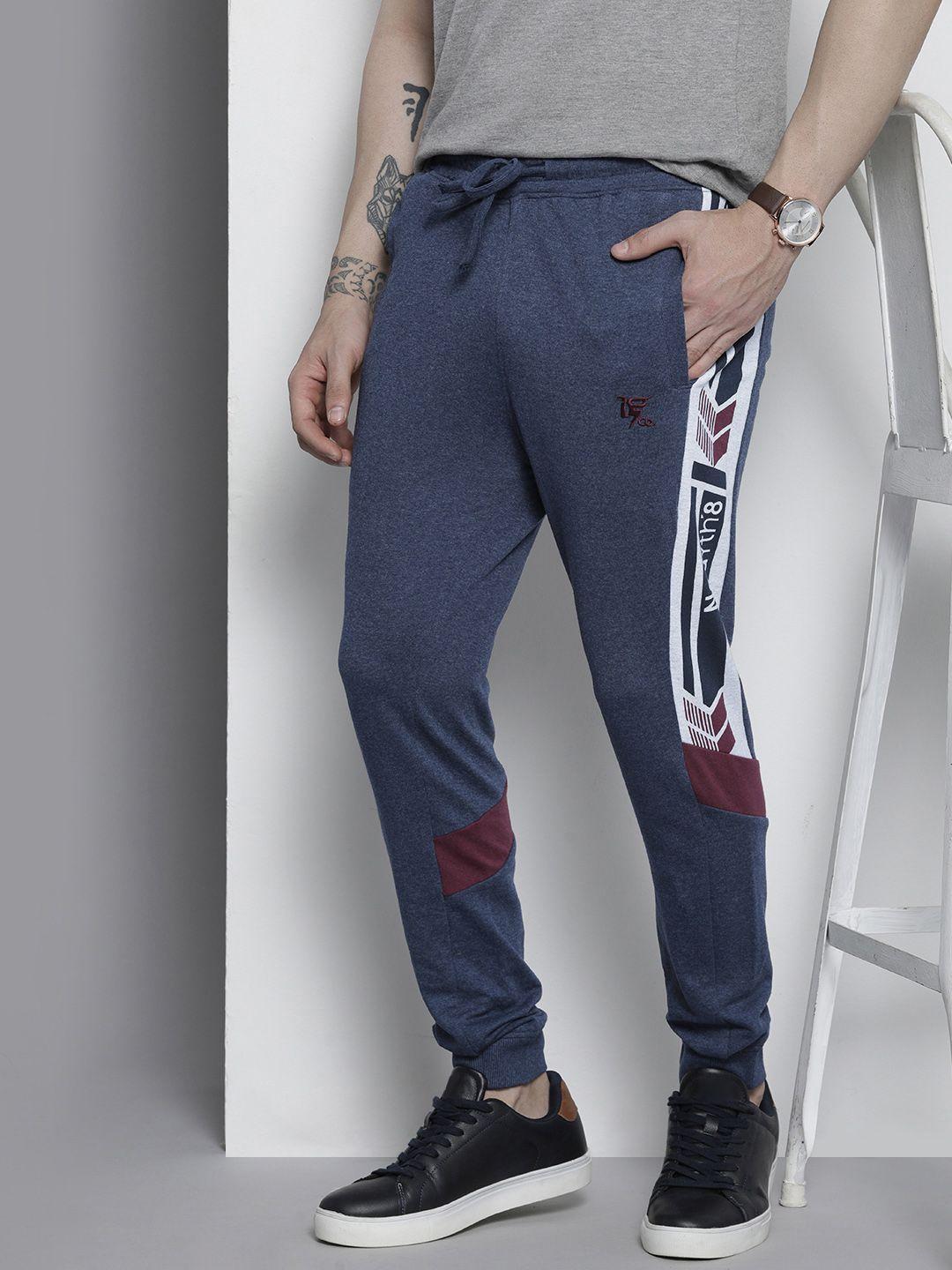 the indian garage co men navy blue & white printed jogger