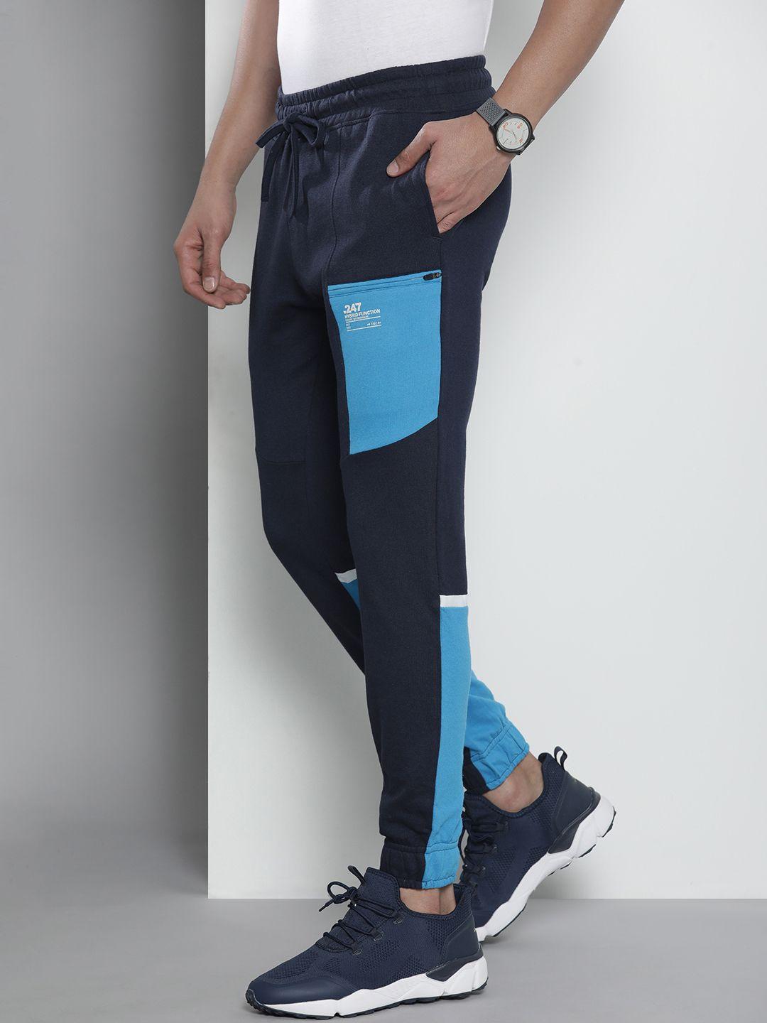 the indian garage co men navy blue colourblocked joggers