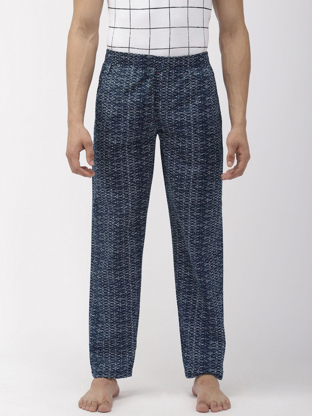 the indian garage co men navy blue printed lounge pants