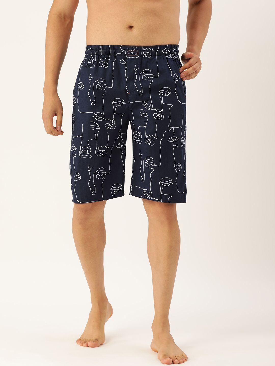 the indian garage co men navy blue printed pure cotton boxers 1120-bxr10-09