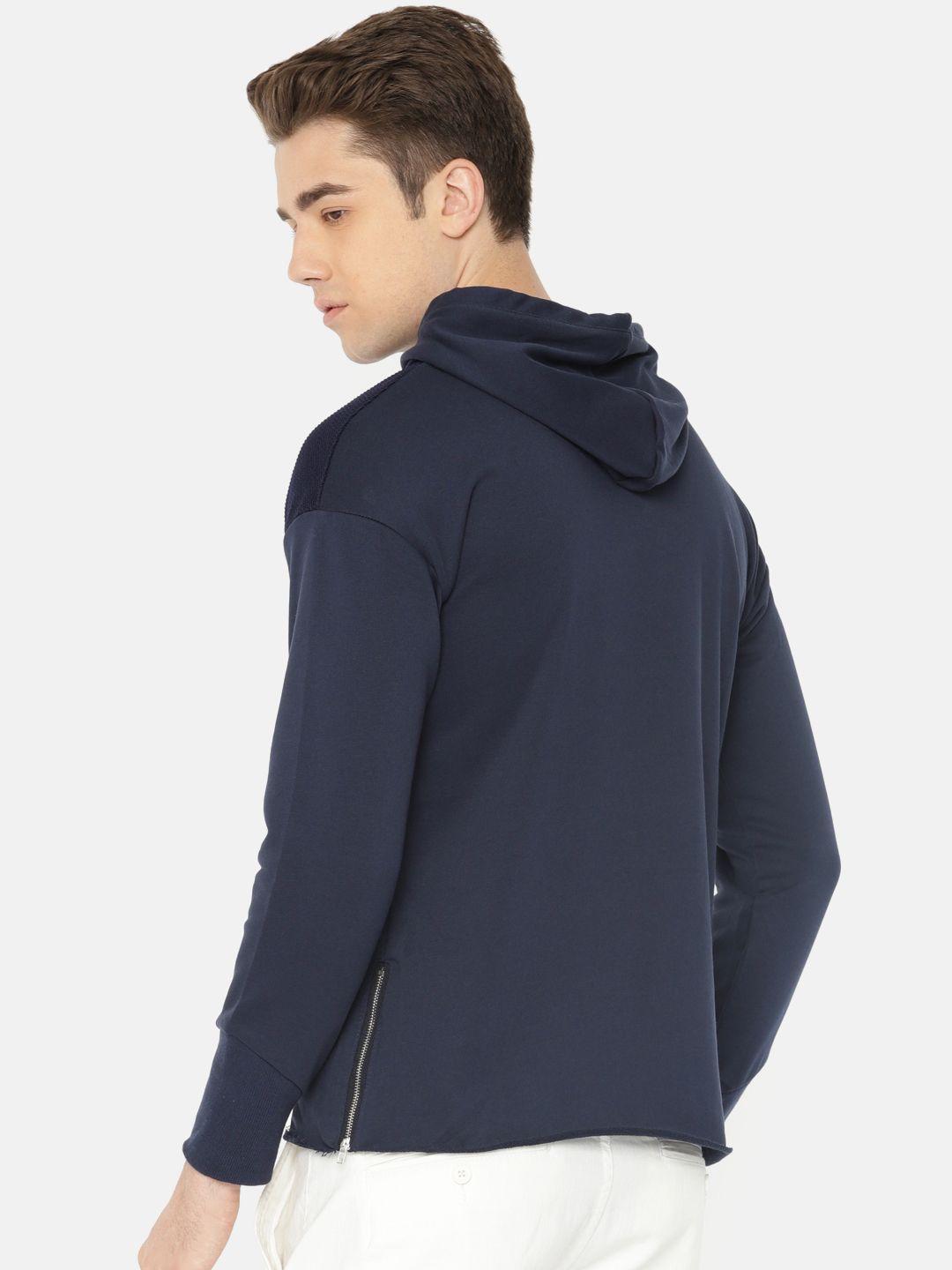 the indian garage co men navy blue solid hooded sweatshirt