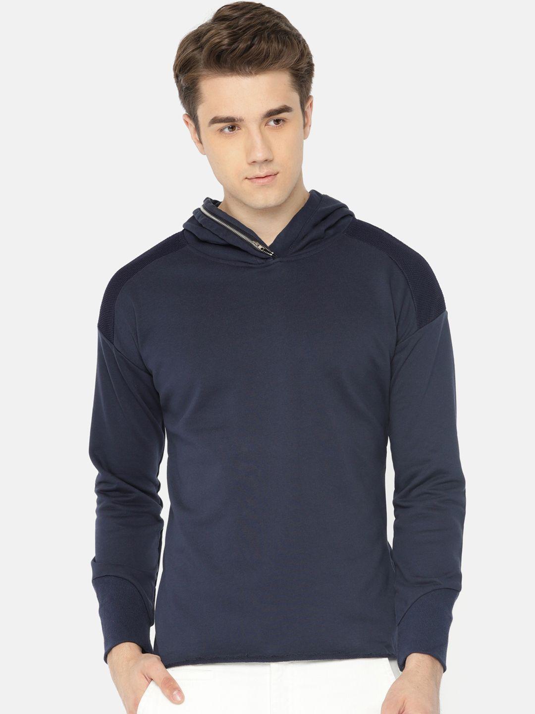 the indian garage co men navy blue solid hooded sweatshirt