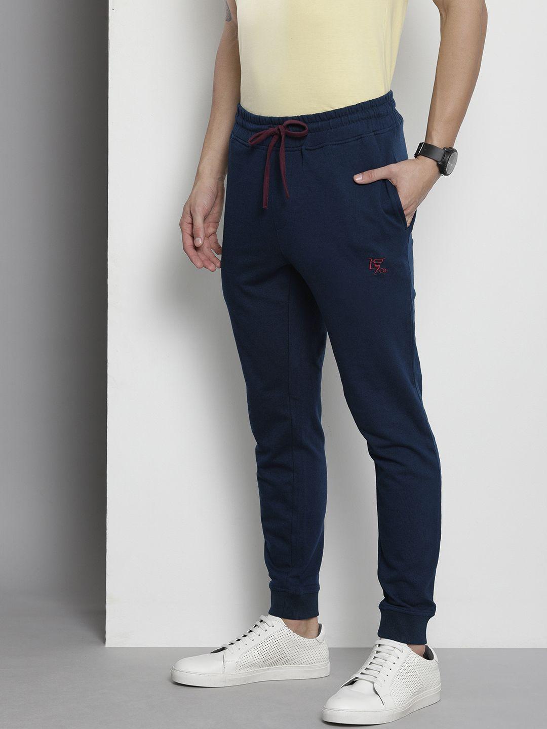 the indian garage co men navy blue solid joggers