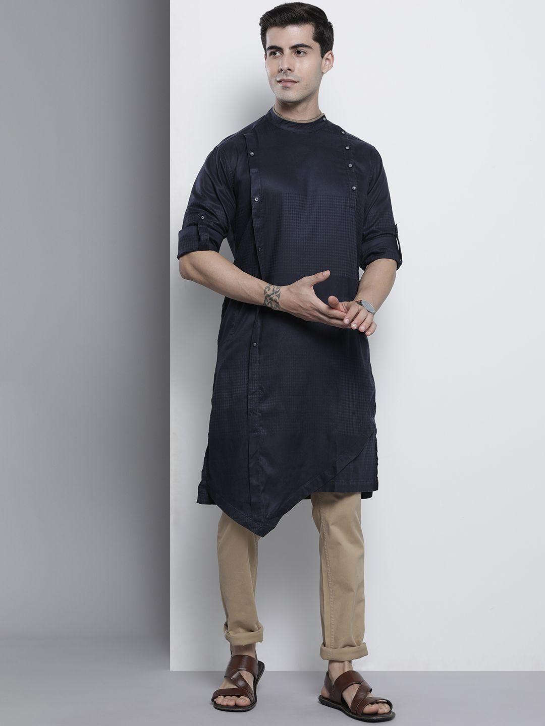 the indian garage co men navy blue solid kurta